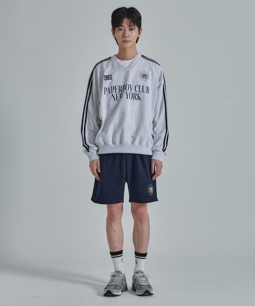 PAPERBOY V-Neck Track Sweatshirt - White Melange