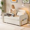 Convertible Sleeper Sofa 3-In-1 Bed, Boucle Loveseat with Put Out Bed And Drawer, Couch Love Seat Side Pockets, 2 Pillows, USB Ports Gold Metal Legs,