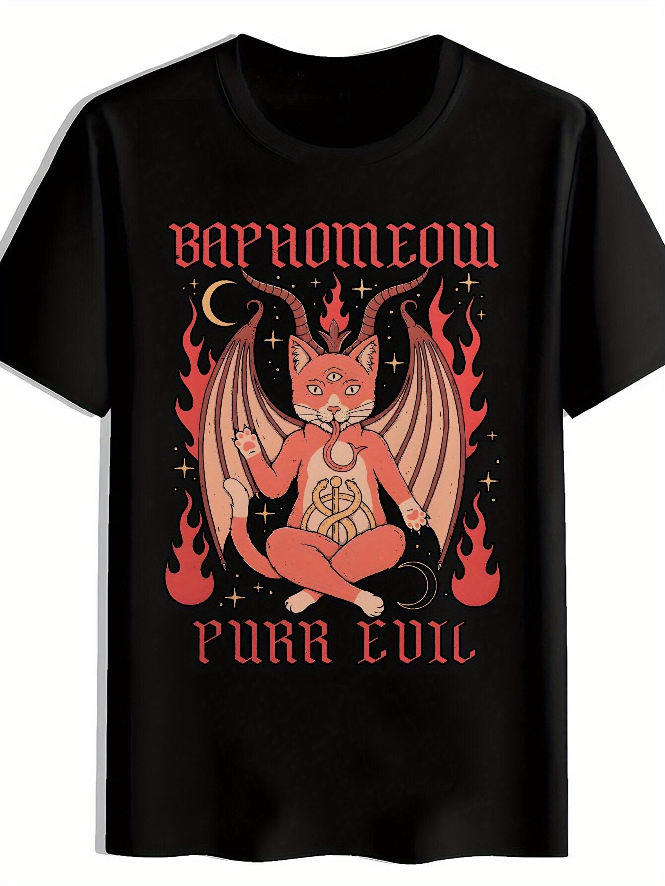 Black T-shirt with Red Devil Graphic - Barnomeou & Purr Evil Text L