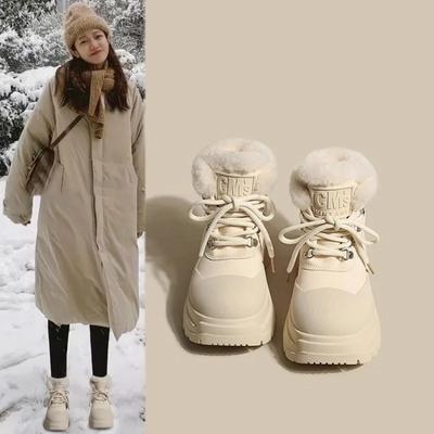 Fur One Warm Cotton Shoes Women's 2024 Autumn Winter New Fleece-lined Martin Boots Women Boots