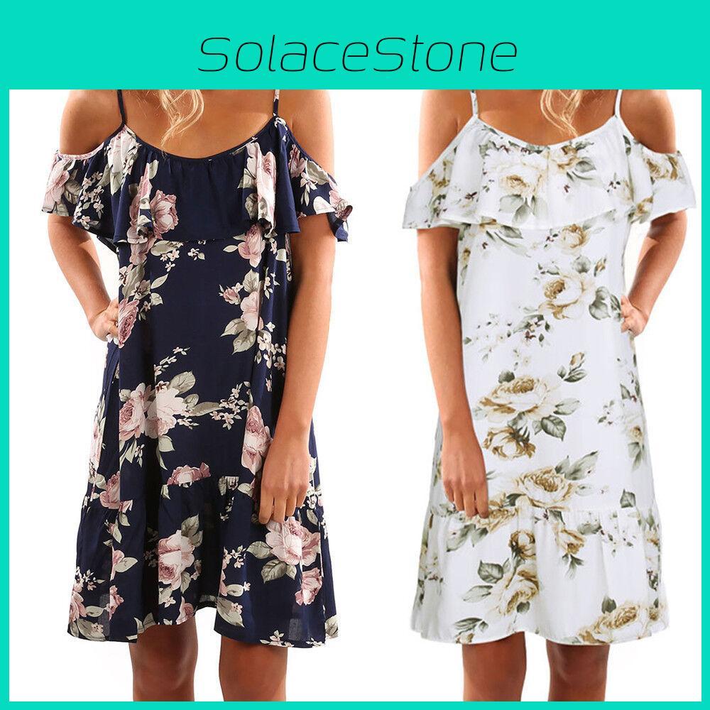 Damen Blumen Off-Shoulder Trägerkleid Für Mühelosen Lässigen Strandstil