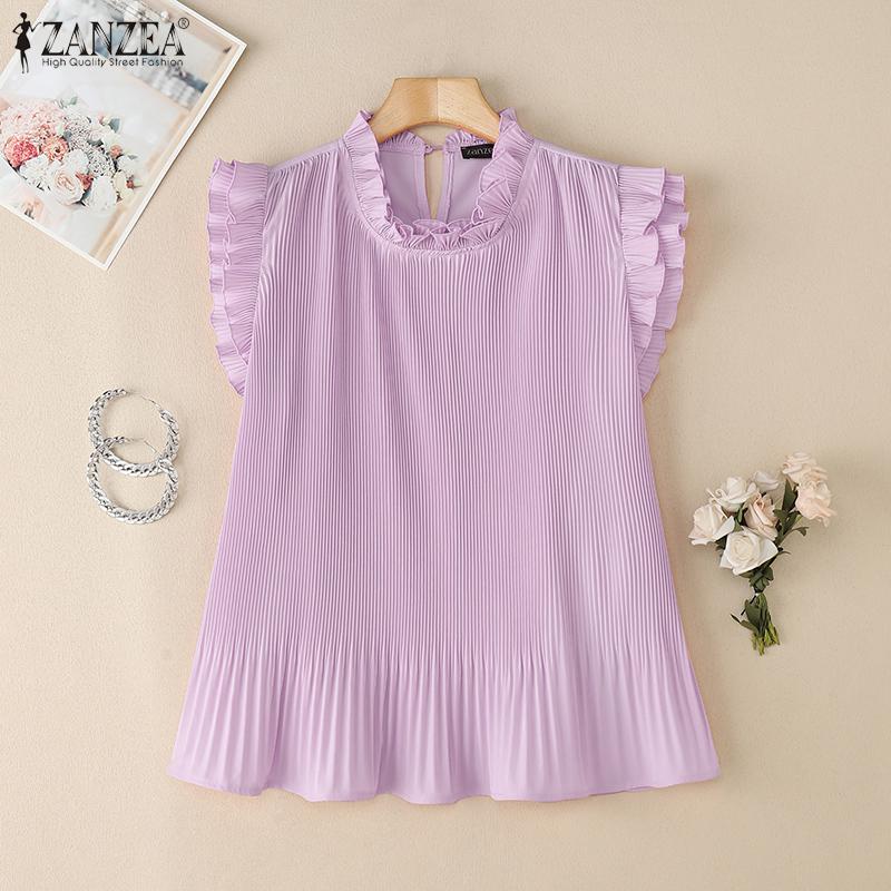 ZANZEA Women Casual Round Neck Summer Sleeveless Blouse
