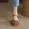 Fashion 2025 New Retro Style Summer Women Sandals Fashion Elegant Weave Cover Toe Shoes Ladies Comfort Low Heel Beach Vacation Sandalias