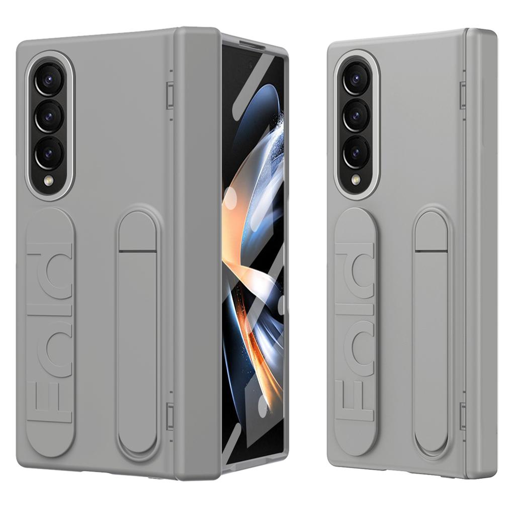 For Samsung Galaxy Z Fold4 5G Case Kickstand Wristband PC Phone Cover with Tempered Glass Film