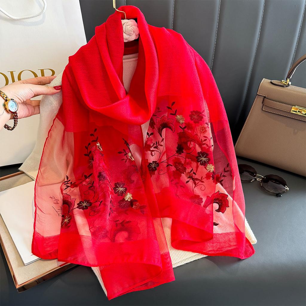 Silk wool scarf Shawls and Wraps Women Floral Embroidery Bufandas Foulard Pashmina Neck Poncho Female Scarves Hijab Bandana