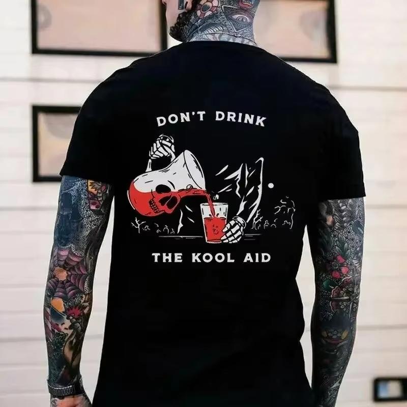 Gothic Punk Style Skull Graphic Men Tshirts Street Rock Hip-Hop Streetwear Heavy Metal Rock Top Motorcycle Tees