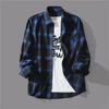 Men's Korean-Style Black and White Plaid Long-Sleeve Casual Shirt
