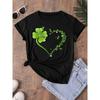 European Size Womens Clover Print Heart Pattern Slim Fit Round Neck T Shirt Small Plus Sizes Spring Summer Top