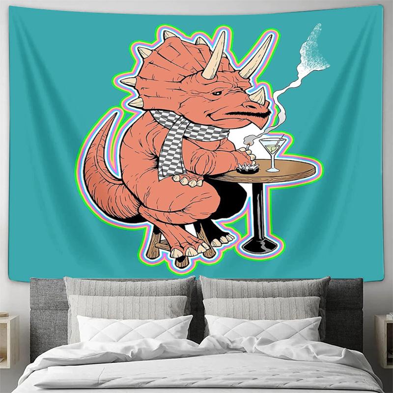 Dinosaur Tapestry Wall Hanging Psychedelic Art Room Decor Trippy Home Aesthetic Vaporwave Gothic Landscape Wall Art Living Room