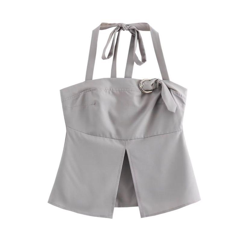 Kaslead New Arrival Women's Clothing Fashion Style Fashion Sweet Cool Style Halterneck V-Shaped Hem All-Matching Short Vest