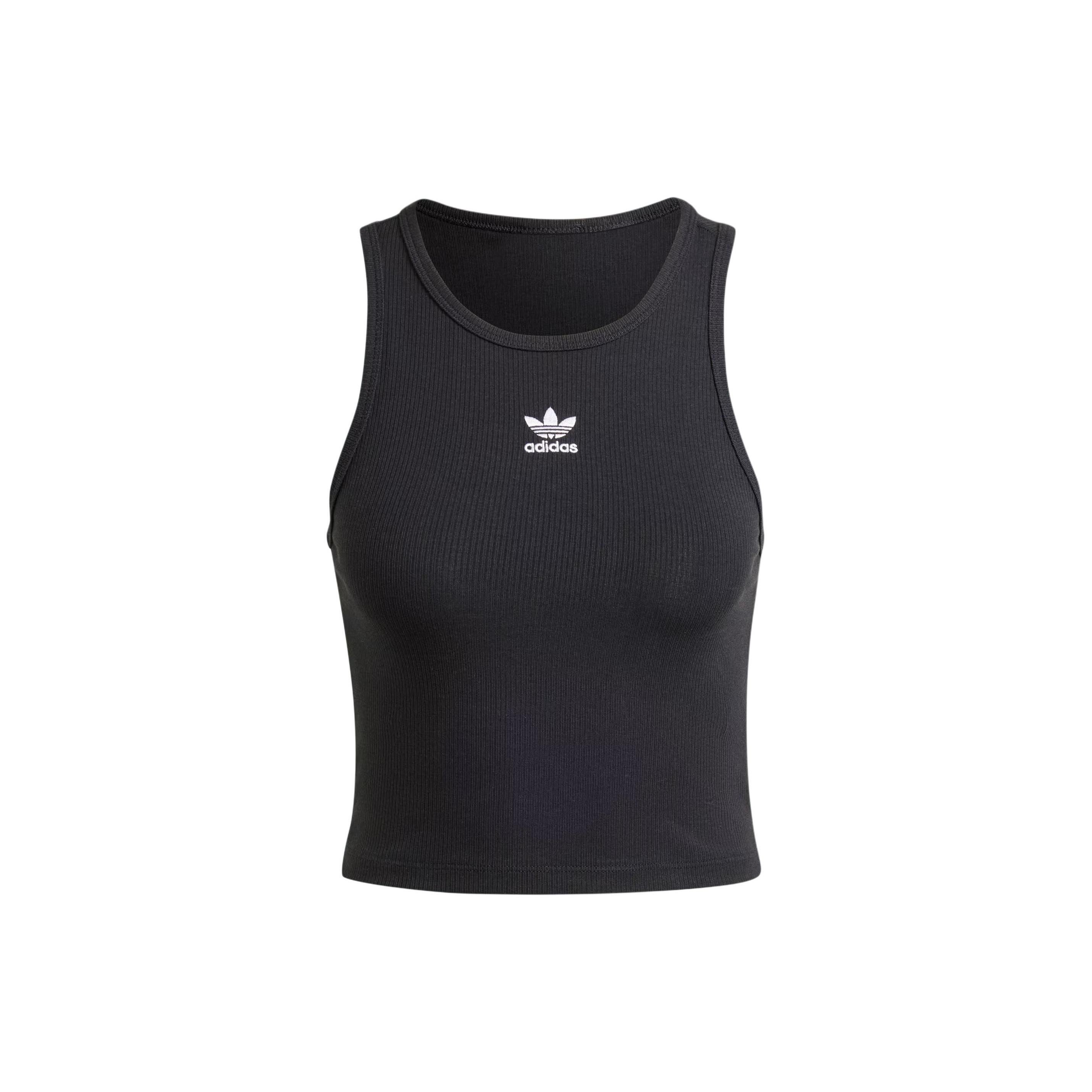 

Adidas Originals Essentials Ribbed Slim Fit Cropped Crew Neck Sleeveless Tank Top For Women Black IW5736 S