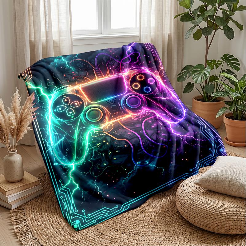 Neon Electric Game Controller Theme blanket Lightweight Warm Flannel Blanket Decorative Throw Blanket for Home Decoration