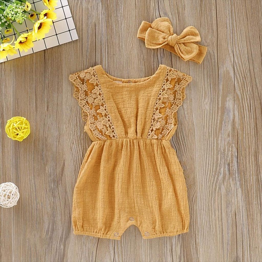 Designer Romper Jumpsuit Headband 12M [Misia Luxury] + Set, Yellow,