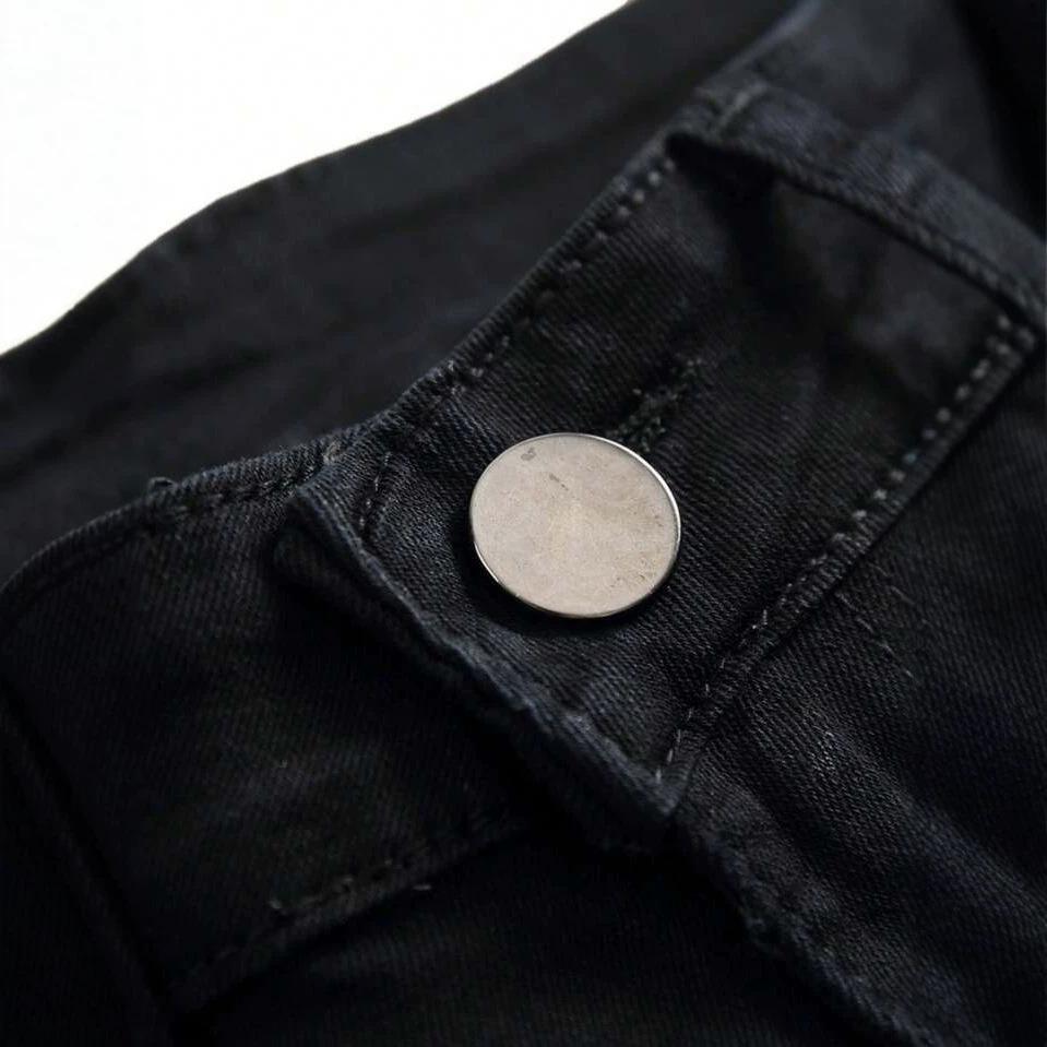 Jeans décontractés ajustés stretch noirs pour homme, principalement déchirés