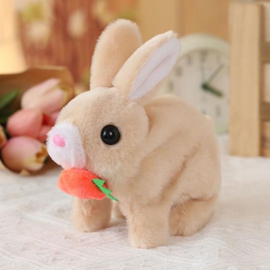 Electric Plush Bunny Toy with Carrot Interactive Walking Rabbit Plushie Handmade Toddlers Educational Jumping Simulation Stuffed Animal Toy