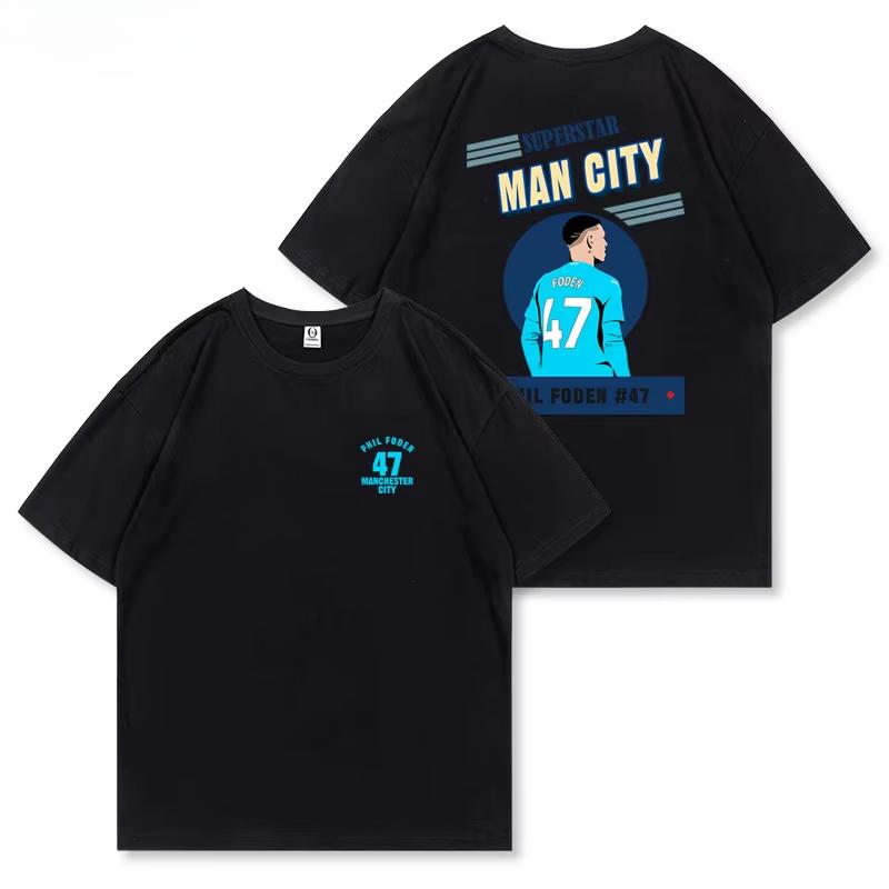 

2025 Мужская спортивная хлопковая футболка FODEN Manchester City 47 FOden Football Tide American Casual Cotton Short Sleeve Tee Top Clothing XXXXL