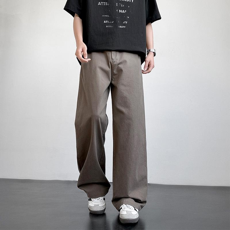 Casual Pants Versatile American Basic Oblique Cut Men's Spring and Autumn Slim and High Loose Draping Trousers Straight Workwear Slightly