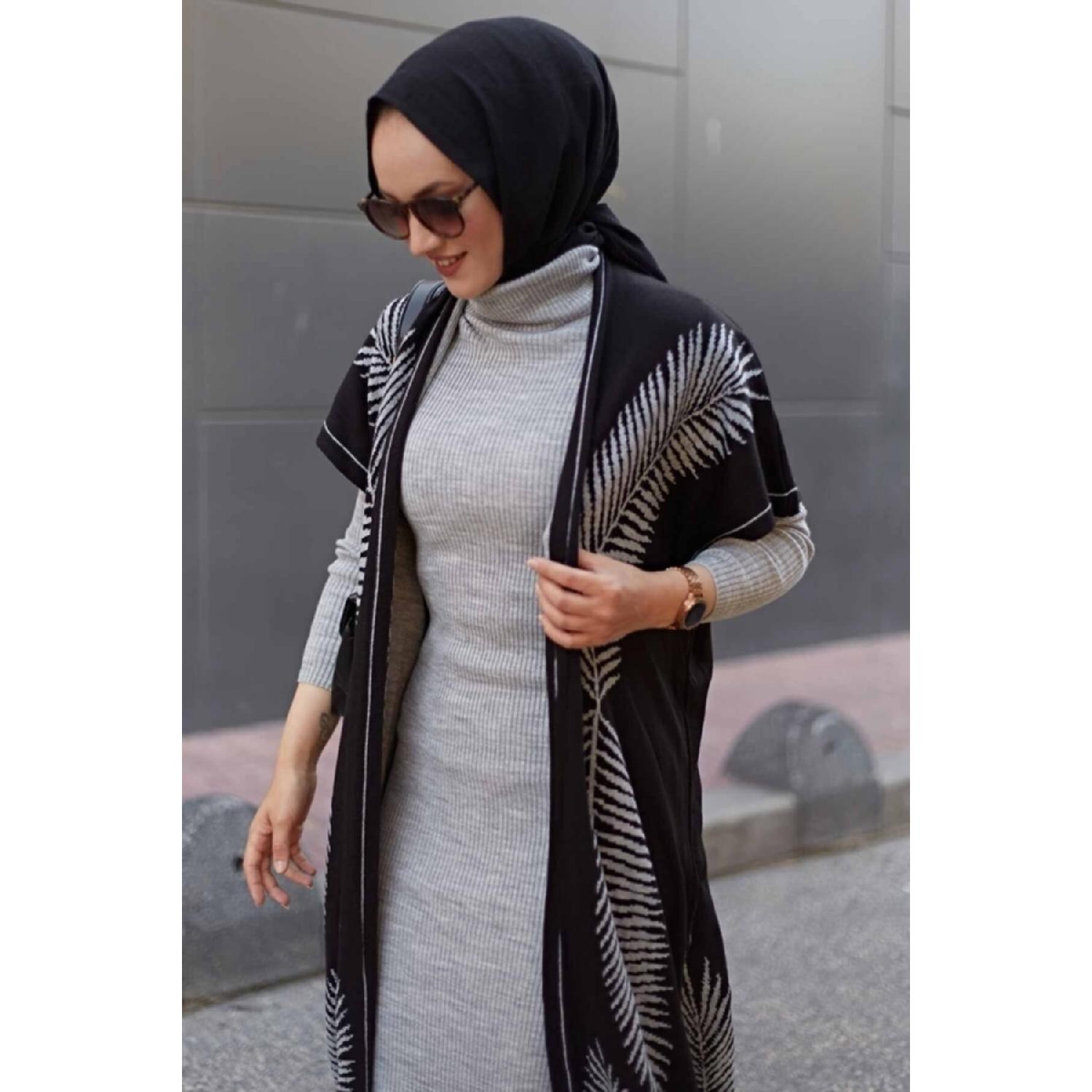 

Трикотажная ткань Комплект жилета и платья из двойного трикотажа S чёрный