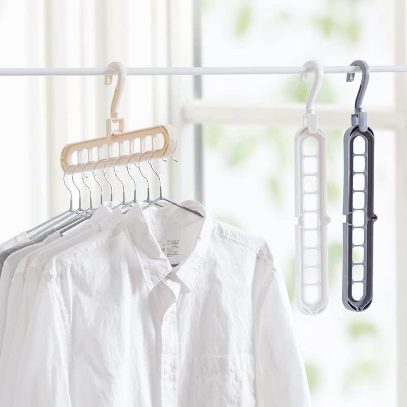 1PCS Multifunctional Foldable Hanger with 9 Holes, Anti-Skid Folding Hanger for Dormitory, Bedroom(Beige)