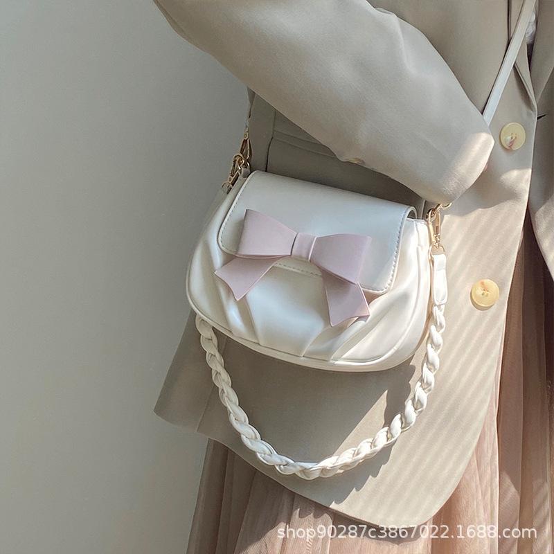 Girls' Bags Niche New Bow Small Round Bag Pleated Shoulder Cloud Bag Love Women's Messenger Bag