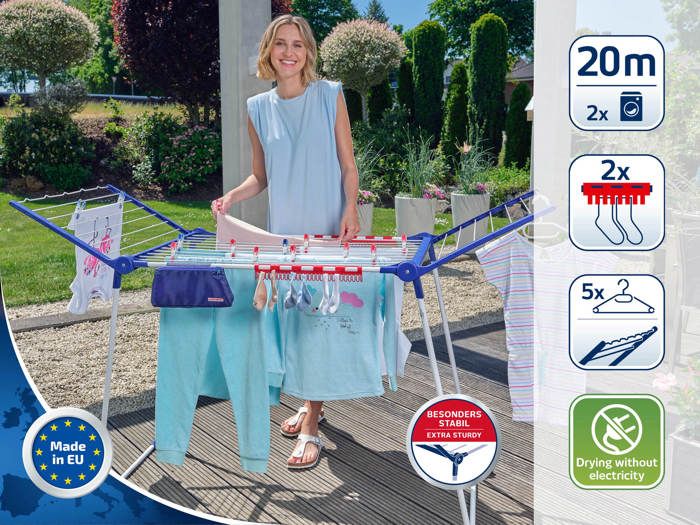 Leifheit Pegasus 200 Solid Comfort 81516 Clothes Airer, 20m Drying Space, Tancarville 8 Accessories, White