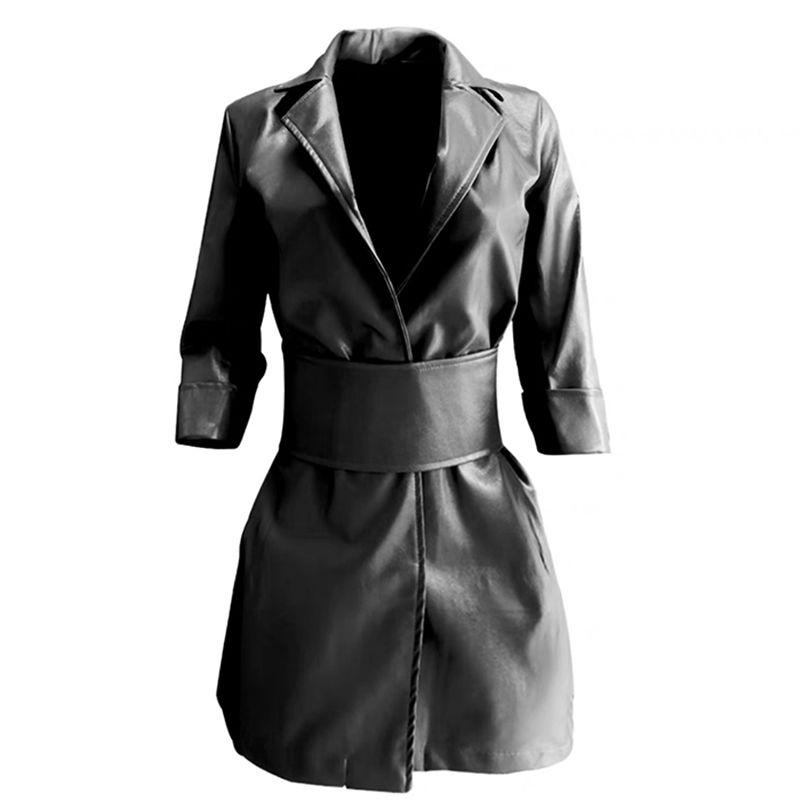 

Кожаное пальто Lazer Laser Silm средней длины, длинное, с поясом на талии Black (Legacy) M