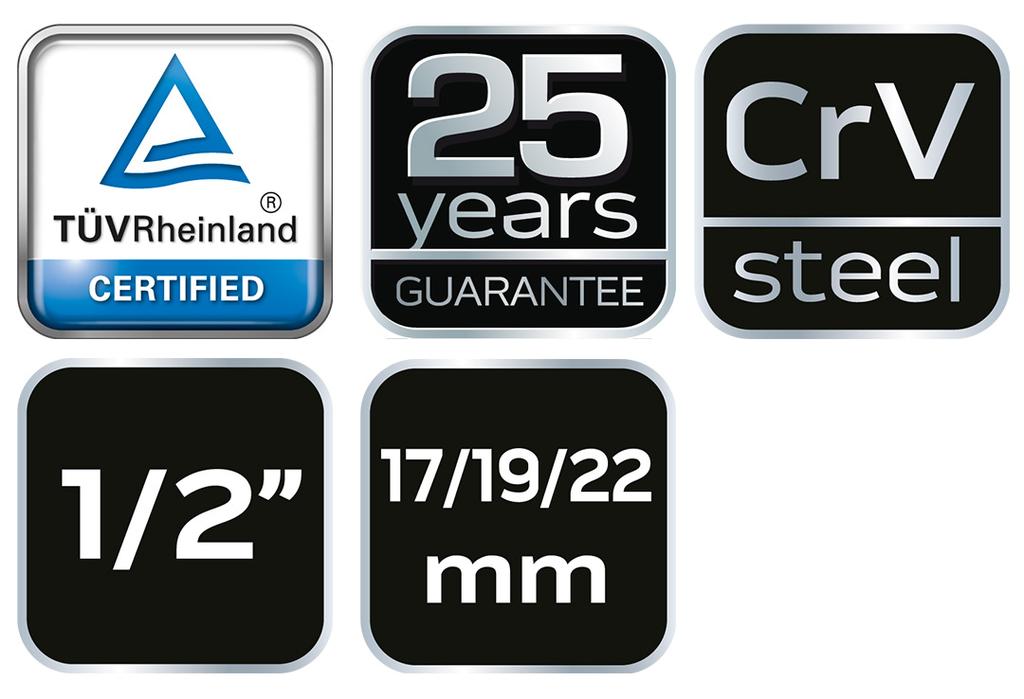 Verstärkter Kreuzschlitz-Radschlüssel, 17 x 19 x 22 x 1/2" mm