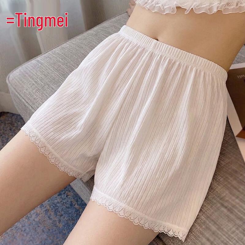 Women s High-Waist Ice Silk Safety Shorts with Lace