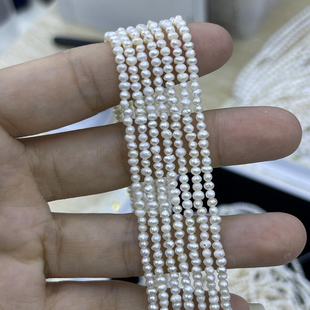 1String, White Natural Freshwater Pearls, Handmade Steamed Bun Pearl Beads for Jewelry Making DIY Crafts (Beads 2-2.5mm, Length 36cm)