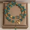 Exquisite Double Layer Heart Agate & Crystal Bracelet for Women – Luxurious Green Charm with High-End Appeal