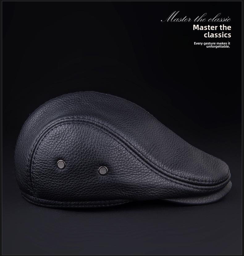 Pánská kachní čepice z pravé kůže s ochranou uší - Vysoce kvalitní hovězí kůže, podzimní/zimní styl