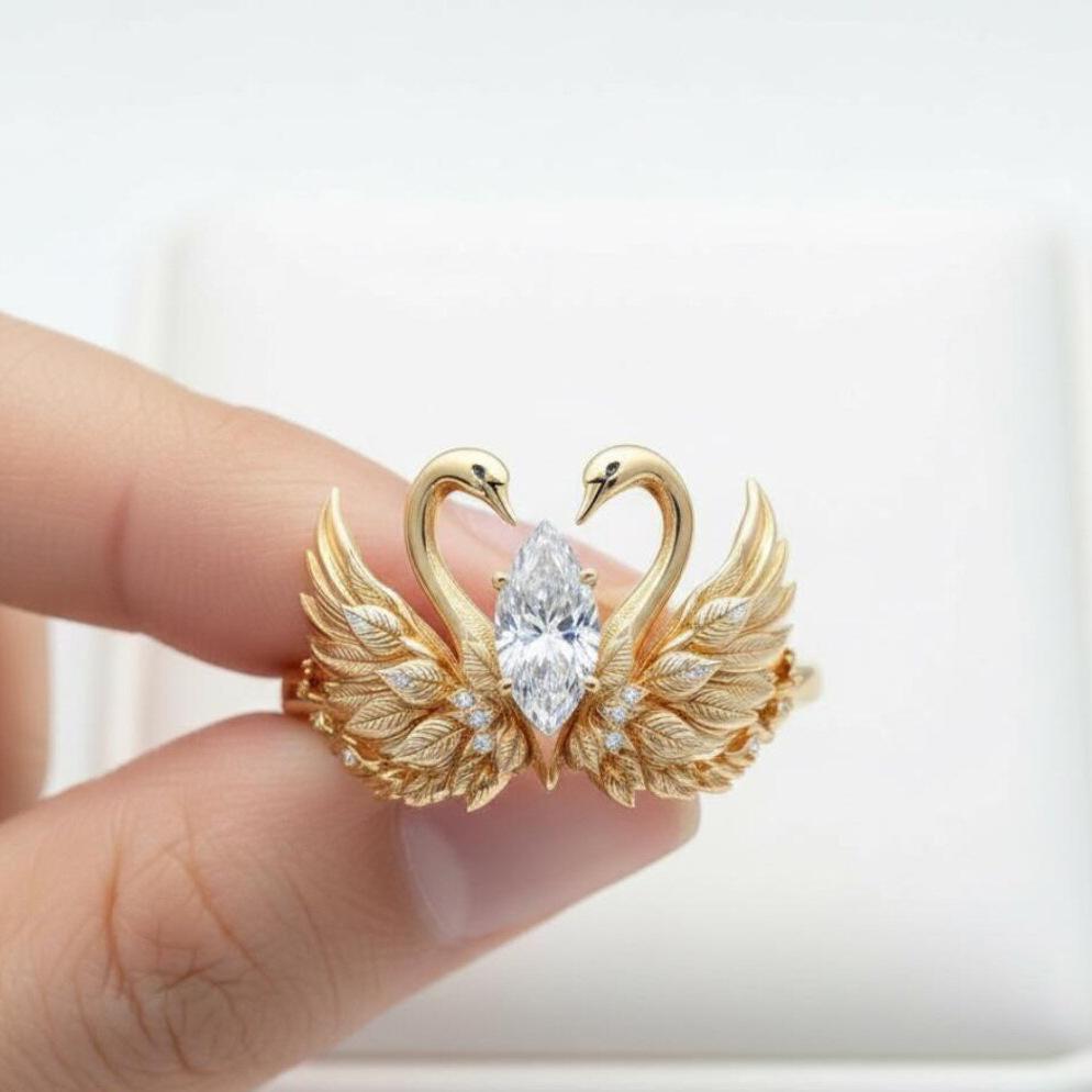 2026 European and American Swan Wings Engagement Ring Horse Eye Zircon Unique Bird Wedding Ring Slightly Studded with Diamond Rings no. 6