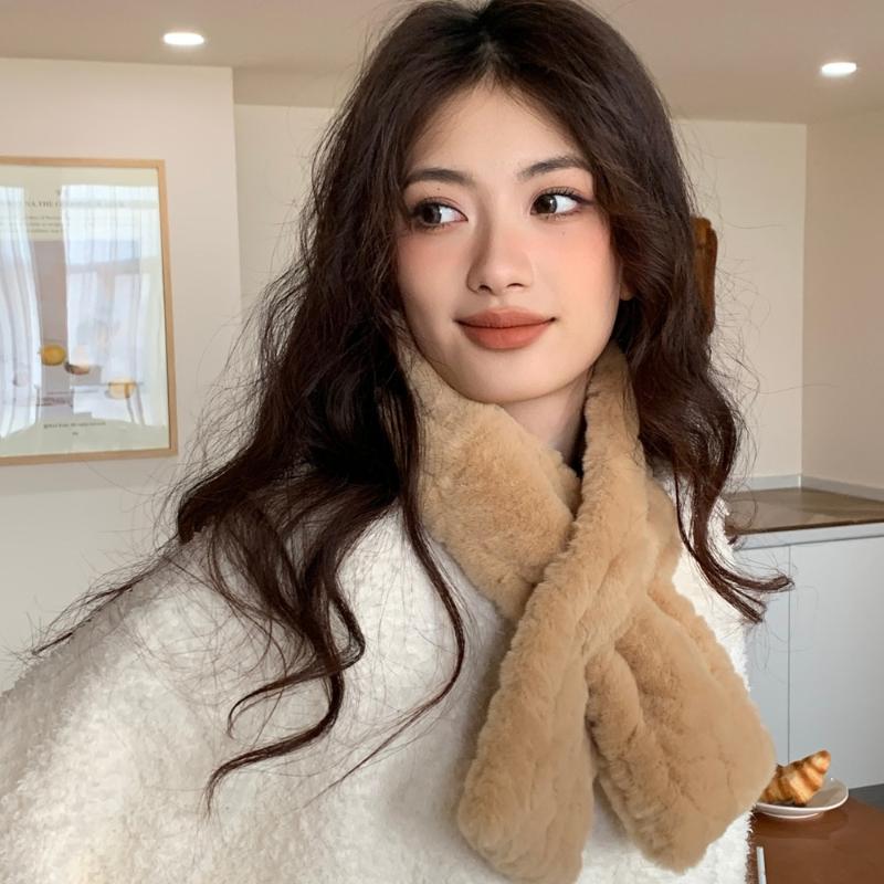 Neuer Imitat Rexkaninchenfell Kreuzschal Winddicht Kältefest Halskragen Dick Warmhalten Gestricktes Halstuch Damen