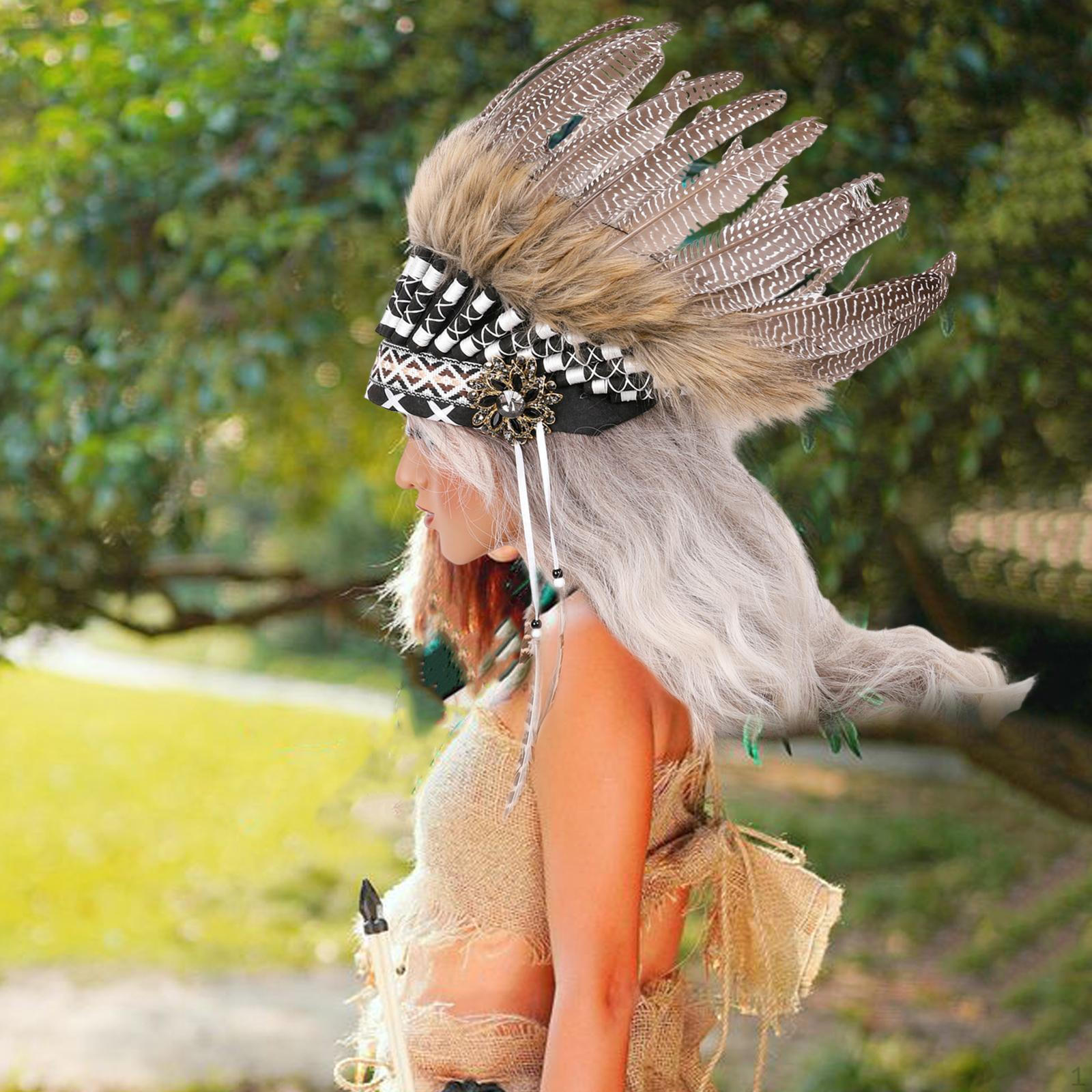 

Artificial Feather Headdress American Chief Indian Hat for Stage Performance Black