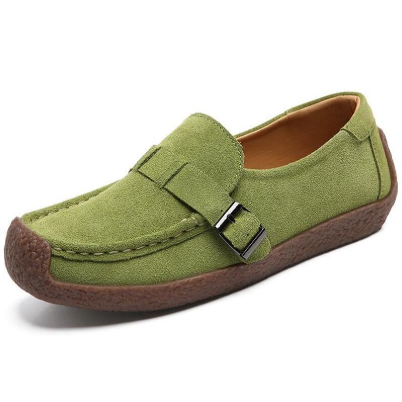 Women Mother Female Lady Cow Suede Genuine Leather Shoes Flats Loafers Slip On Spring Moccasins Plus Size 43 42