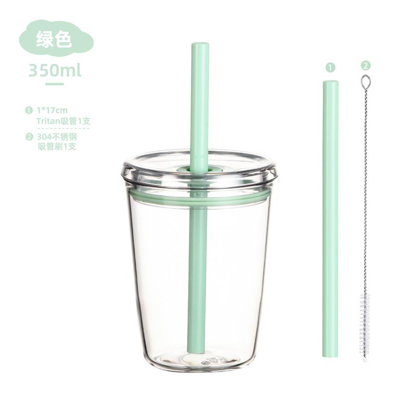 

350Ml Tritan Straw Water Cup Milk Tea Cup Coffee Cup Multicolor Candy Straw Water Cup 350ml зелёный