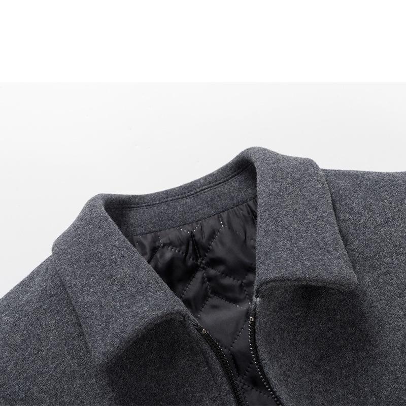 Autumn and Winter Woolen Men's Jacket Middle-aged Men's Woolen Jacket Solid Color Lapel Jacket Casual Business Men's Clothing