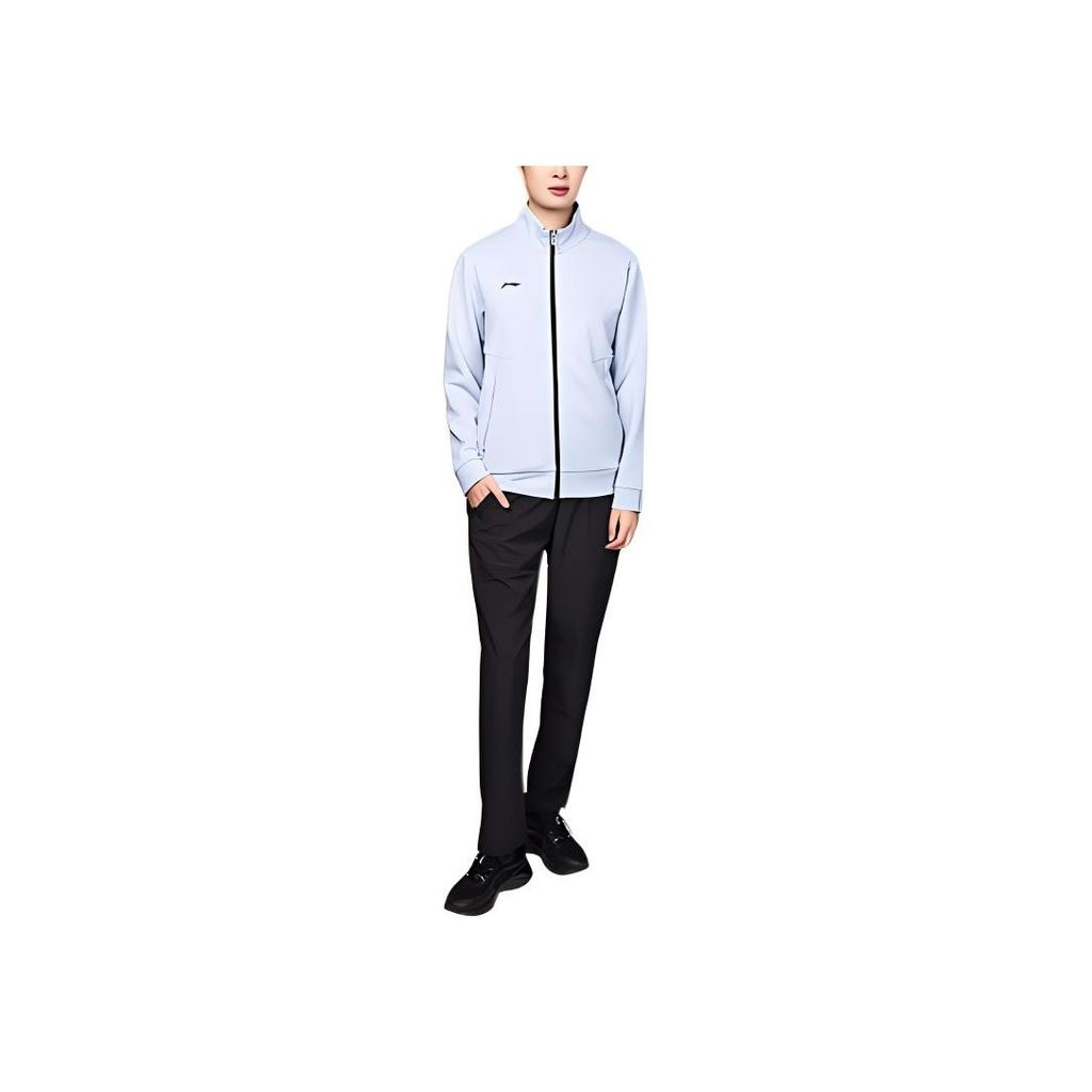 Li Ning Mens Training Series Cardigan Stand Collar Letter Long Sleeve Sweatshirt Unisex Sweatshirt Black Water-Blue AWDS393-3