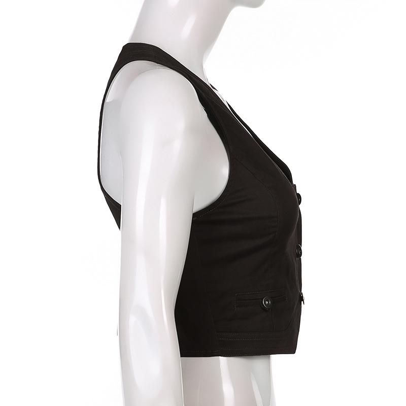 Gothic Fashion vintage Jacket Vest Solid Aesthetic Vintage Slim Button Streetwear Chic Vest Tops Sleeveless Casual Tanks Cropped
