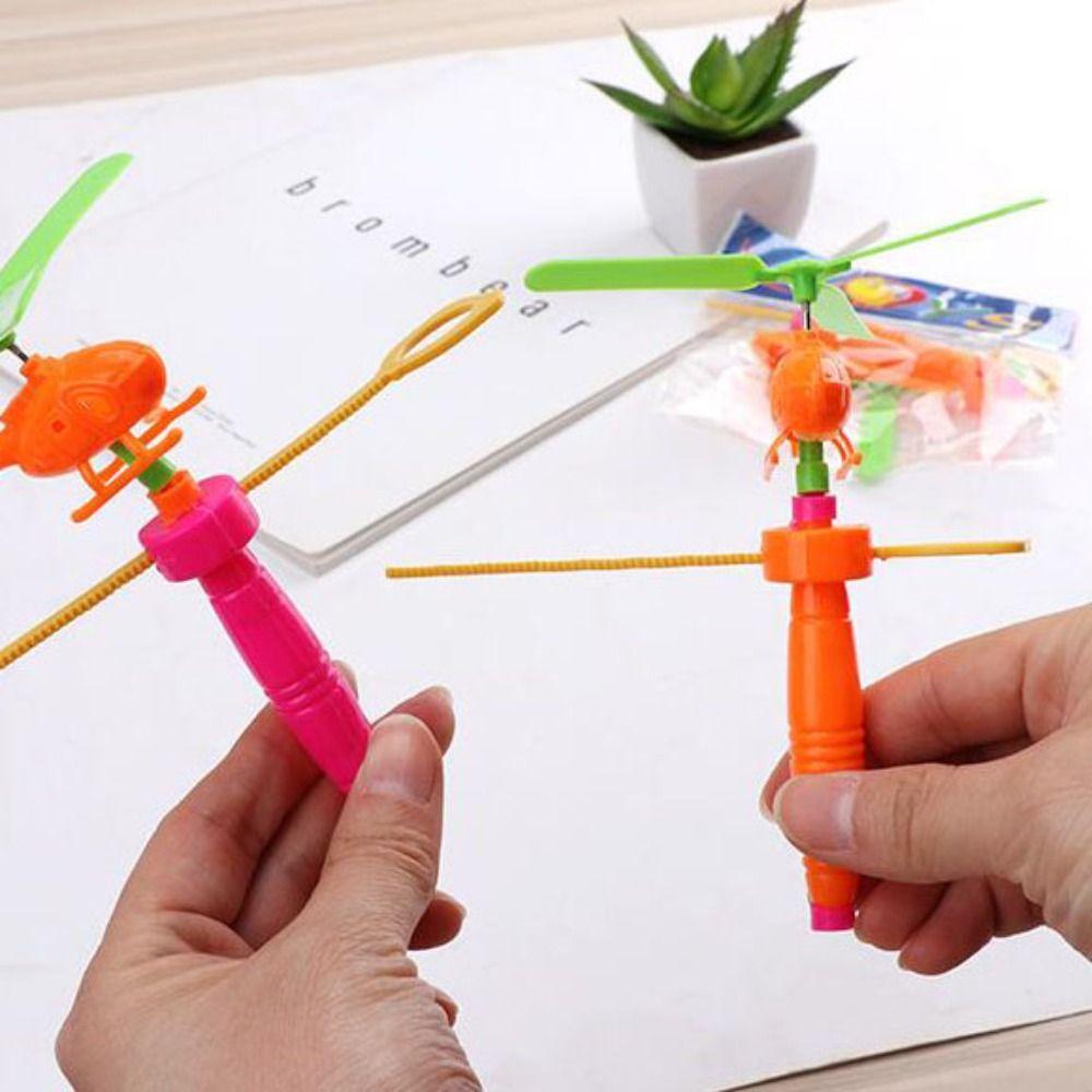 Plastic Pull Line Helicopter Toys With Assembled Handle Take-off Draw Toys  Children Gift