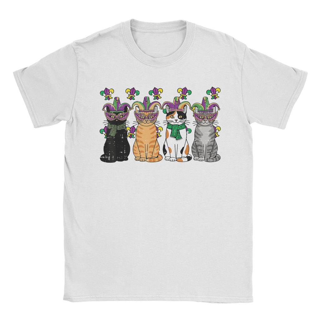 Mardi Gras Cats Fat Tuesday Carnival Kitten T Shirt Beach Harajuku T Shirts Unisex Cotton ONeck Oversized Tees Short Sleeves Tops