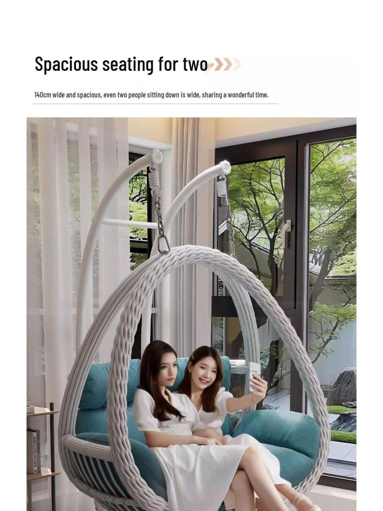 Indoor/Outdoor Rattan Hanging Basket Chair: Rocking Double Swing & Lazy Hammock