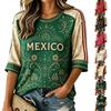 Camiseta Feminina Redonda com Manga Três Quartos e Estampa de Futebol do México