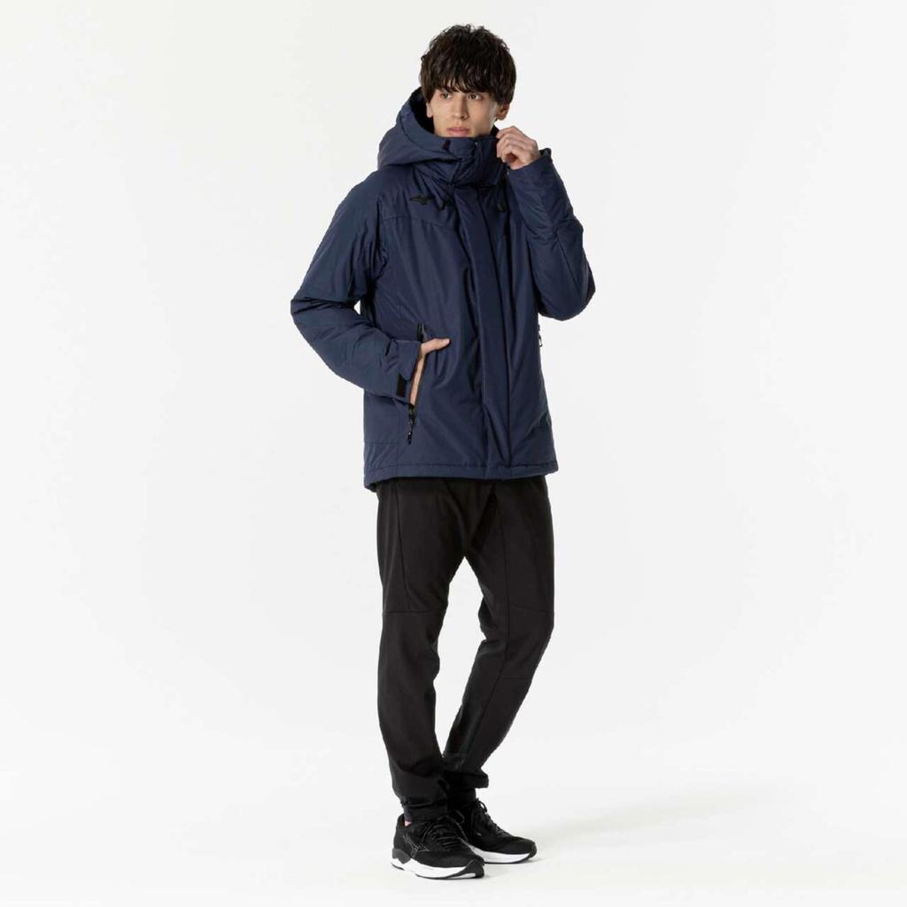 Mizuno Techfill Breath Thermo Training Pageant Blue Coat, Water-Repellent, Moisture-Wicking, Heat-Retaining, Washable, Windproof, 32MEB552,