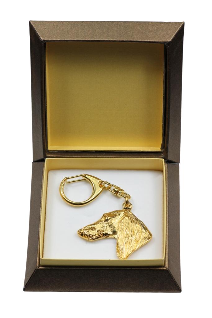 Saluki, persisk greyhound, arabisk hund, gasellehund - Forgylt nøkkelring med hund i gaveeske, veskedekorasjon, luksustilbehør fra Art-Dog-merket
