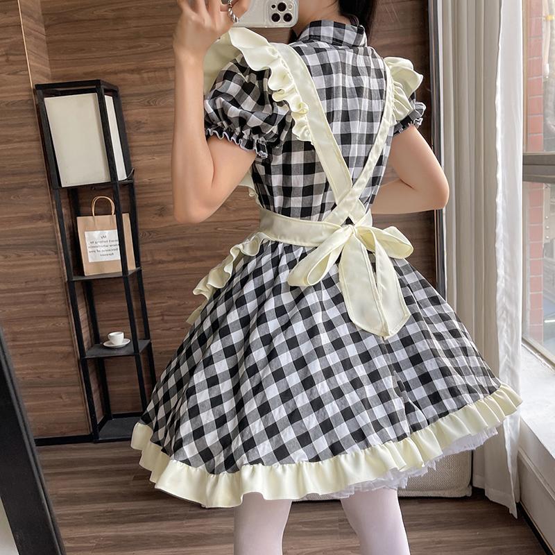 Japanese Cute Style Lolita Maid Dress Sexy Cosplay Maid Uniform Dress Black And Red Plus Size