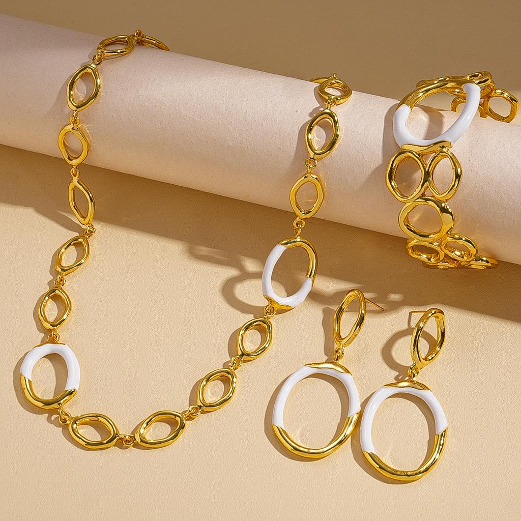 Vintage oil drip chain, circle sweater chain, medieval simple necklace