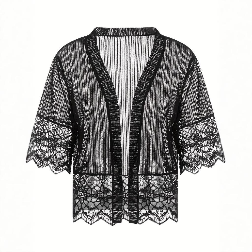Spring and Summer New Mid-length Cardigan with Three-quarter Sleeves, Lace, and A Sun-protective Shawl for Women, An Air-conditioned Jacket