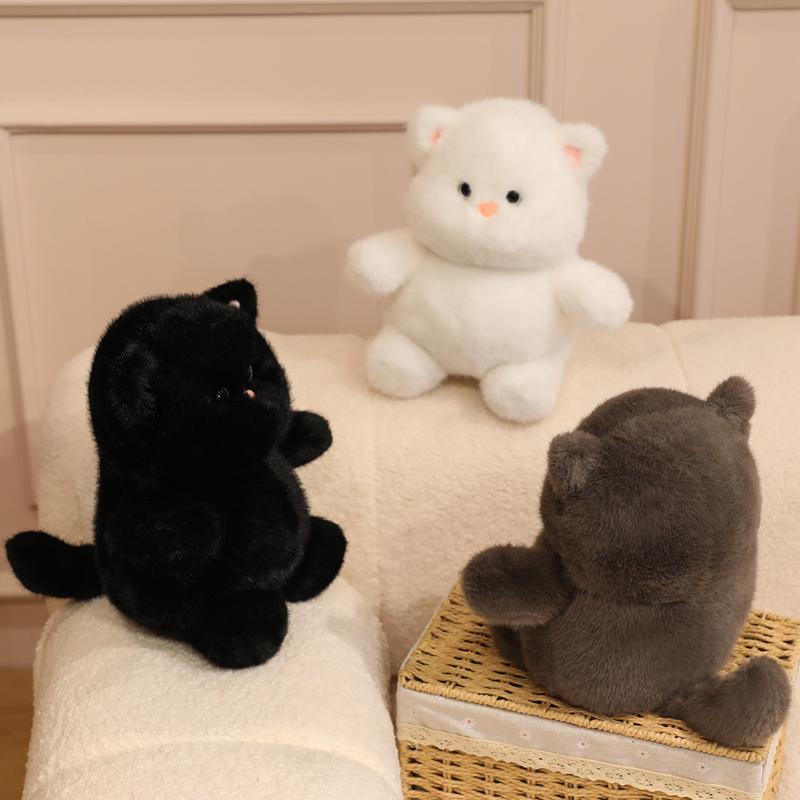 New 28cm Cute Cats Soft Stuffed Plush Toys Black White Grey Lovely Kitten Plushies Doll Gifts for Girls Home Desktop Ornament