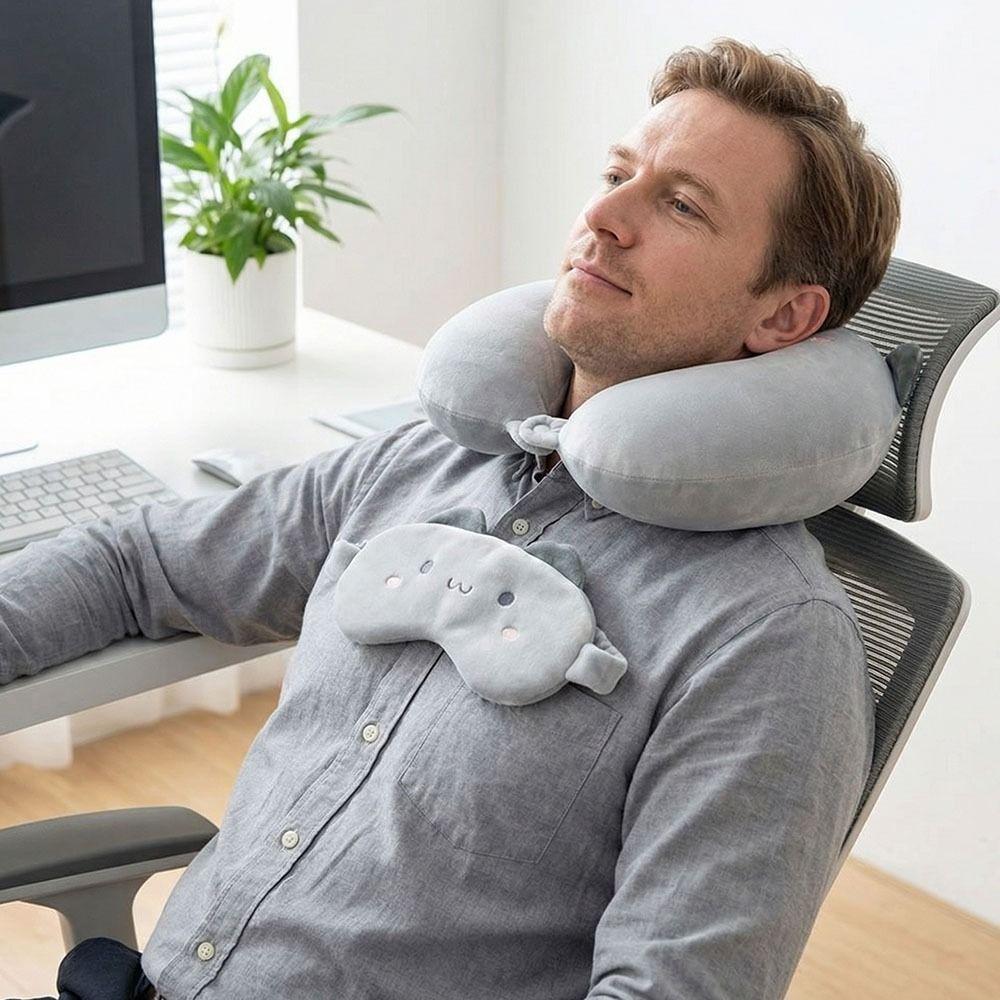 Portable Travel Neck Cushion Support Eye Mask Cartoon Animals Neck Support Pillow  Office Nap